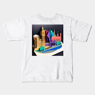 3D Effect Papercut Art - Cityscape Scene Kids T-Shirt